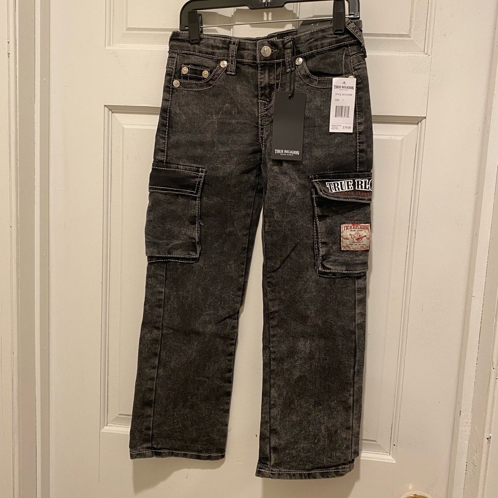 True Religion Black Relaxed Jeans with Distressed Finish - Picture 2 of 5